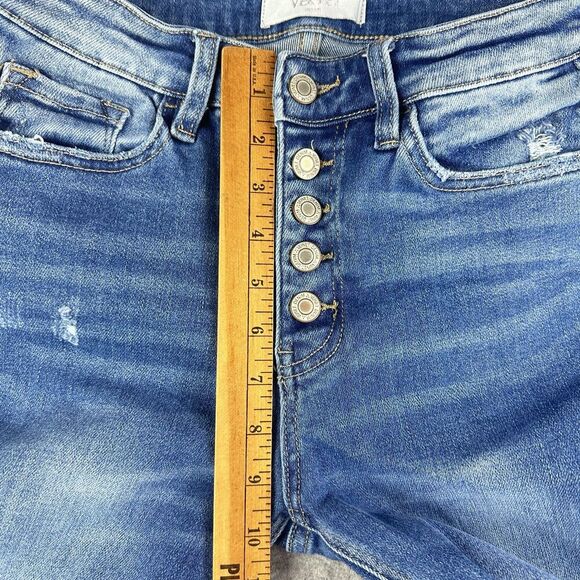 Vervet Blue Distressed Jeans Womens 27 Button Fly Slim Ankle Medium Wash Stretch - Picture 13 of 13